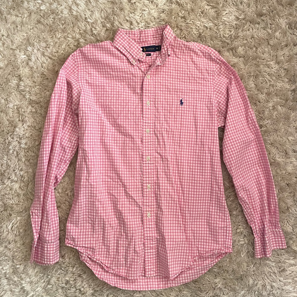 Ralph Lauren pink custom fit button down top m